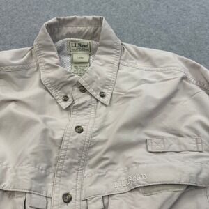 L.L.Bean Fishing Shirt Vented Long Sleeve Button‎ Up Outdoor Beige L